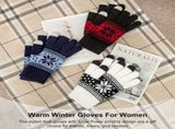 3 Pairs Touch Screen Gloves with Snow Flower Pattern, Warm Knit Winter Gloves Christmas Gifts V1189-LWWAL-20260325-00029