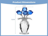 Crystal Blue Rose Flower Figurine with Faceted Vase, Decorative Crystal Rose Bouquet with Metal V1192-AZ-W-18351