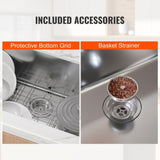 Kitchen Sink, 304 Stainless Steel Drop-In Sinks, Top Mount Single Bowl Basin with Accessories V952-QRSSCTSPDCY335P1LV0