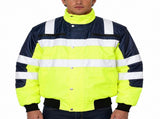 3-in-1 Hi Vis Safety Bomber Jacket Waterproof Reflective Quilted - Yellow/Navy - L V563-WB-HIVISJKT-YLW-L