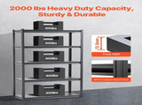 Storage, 2000 lbs, 5 Tier Garage Storage Shelving, 18" D x 40" W x 72" H Adjustable Metal V952-JSBSXHJ184078VRULV0