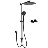 WELS Matt Black Dual 12" Round Shower Head Set Handheld Rail Wall Arm Elbow Inlet Twin Taps V1233-HR002M4CBSC842BKSR112BCPF0282ABK
