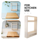 Beige Wall Mounted Spice Rack for Kitchen with Hooks, No Drill Installation, Multi-Functional V1370-AZ4-18024