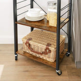 Vasagle Kitchen Serving Shelf Trolley on Wheels, 3 Shelves with 6 Hook Rustic Brown V227-9101101012141