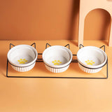 Triple Slanted Ceramic Pet Bowl Set with Elevated Iron Stand and Non Slip Base - 3 x 300ML Versatile V888-ELOSUNG49881