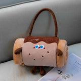 Brown 80*100cm Cartoon Hand-Carry Roll-Up Blanket - Plush Flannel Nap Blanket with Pillow Function, V888-ELOSUNG50623