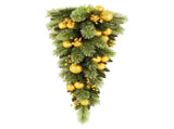 Christabelle 90cm Gold Christmas Teardrop Wreath Pre Lit Warm White LED Timer Baubles Berries F 112_SENG90T