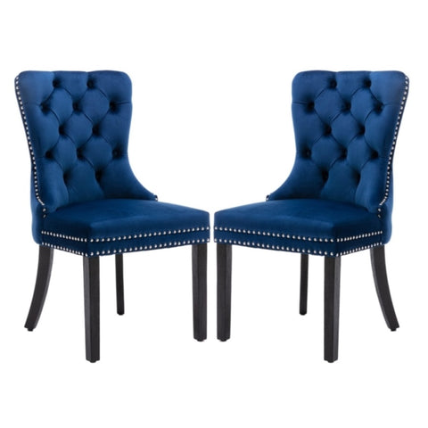 2x Velvet Dining Chairs Upholstered Tufted Kithcen Chair with Solid Wood Legs Stud Trim and V226-SW1901BL