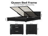 Artiss Gas Lift Queen Bed Frame and 2 Bedside Table Set Leather Black BFRAME-SET-NINO-BSIDEX2-BK
