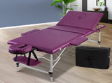 Zenses Massage Table 75cm Portable 3 Fold Aluminium Beauty Bed Violet MT-ALUM-GA301-VI-75