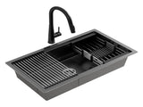 Cefito Stainless Steel Sink 70x45CM With Pull Out Mixer Tap Kitchen Basin Single Bowl Black SINK-BLACK-7045T-52