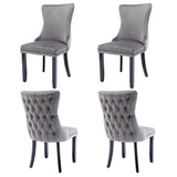 4x Velvet Upholstered Dining Chairs Tufted Wingback Side Chair with Studs Trim Solid Wood Legs for V226-SW8809GY-2