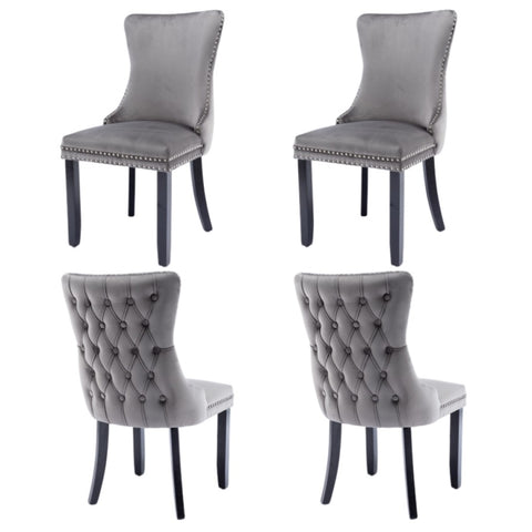 4x Velvet Upholstered Dining Chairs Tufted Wingback Side Chair with Studs Trim Solid Wood Legs for V226-SW8809GY-2