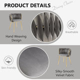 SERENIT Grey Modern Hand Weaving Dining Chairs,Velvet Upholstered Side Chairs with Gold Legs, Chic V255-GP1800-DC-GREY