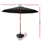 Instahut 3m Outdoor Umbrella w/Base Pole Umbrellas Garden Sun Stand Deck Black UMB-POLE-3-H-BK-BASE