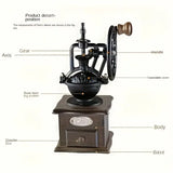 Vintage Solid Wood Manual Coffee Grinder Cast Iron Carved, Adjustable Grind, Pull-Out Drawer, No V1385-SYKFJ-WD-001