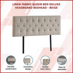 Linen Fabric Queen Bed Deluxe Headboard Bedhead - Beige V63-821473