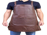 Pierre Cardin Professional Leather Apron Butcher Woodwork Hairdressing Barber Chef - Brown V563-PC3432-BROWN