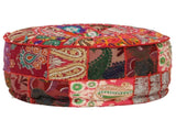 Patchwork Pouffe Round Cotton Handmade 40x20 Cm Red 43_246571