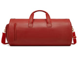 Red PU Leather Travel Duffel Bag - Large Capacity Waterproof Suit Bag with Shoe Compartment V888-ELOSUNG11570