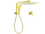Brushed Gold Twin Shower 12" Rain Head Handheld Diverter Gooseneck Arm Set Square Wall Mixer V1233-A702GHS002M4CGKSS112GKSQ201G
