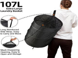 Extra Large 107L Strong Laundry Hamper 17.5" x 27" Collapsible Laundry Baskets with Long Straps V1258-DP02-C-665