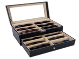 Leather 12 Piece Eyeglasses Storage and Sunglass Glasses Display Drawer Lockable Case V1366-AZ2-W-03461