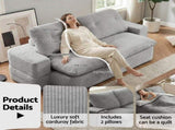Artiss Convertible Folding Sofa Bed 30D High-Density Foam Boneless Couch with Corduroy Sleeper Couch SBED-E-FLD04-2S-GY