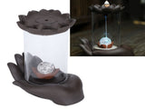LED Waterfall Backflow Incense Burner with Windproof Cover Handicraft for Home Office Tea House V1294-YM0718-3115200137811