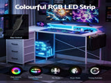 Artiss 140cm L Shaped Gaming Desk Computer Desk with LED Lights & Power Outlets MET-FC-25218-WH