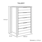 Tallboy with 5 Storage Drawers Natural Wood like MDF in White Ash Colour V43-TBY-CELWHA