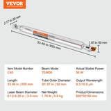 Laser Tube, 50W CO2 Laser Tube for Laser Engraver and Cutter Machine, 850 mm Length, 50 mm Diameter, V952-CO2JGG50W00025GL9V9