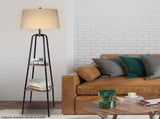 Sarantino Metal Etagere Floor Lamp Shade Metal Shelf in Wood Finish LMP-MLM-523