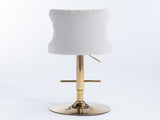 4x Height Adjustable Swivel Bar Stool Velvet Studs Barstool with Footrest and Golden Base- Beige V226-SW1912BG-2
