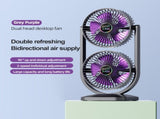 Purple Dual Head USB Rechargeable Desk Fan - Portable Double Air Circulator V888-ELOSUNG22701