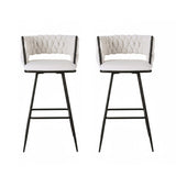 Artiss 2x Bar Stools Kitchen Dining Chair Counter Stool Woven Velvet Metal Ivory BA-K-1087-BGX2