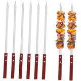 6-Piece Stainless Steel BBQ Skewers Set, 40cm x 1.5cm Brown Grill Sticks for Outdoor Cooking and V1369-AZ3-W-15803