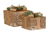 Set of 2 Light Up Christmas Gift Boxes Champagne Gold Battery Operated Warm White LED Present D 112_MHA716