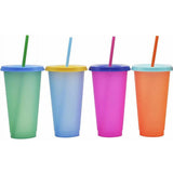 Color Changing Cups Tumblers with Lids & Straws - 5 Pack 24oz Reusable Plastic Cold Water Tumblers V1192-AZ-W-18142