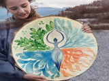 Tree Of Life Decoration Design Hand Drum With Drum Stick, Instrumental Shaman Alchemy Moon Drum, V1192-AZ-W-15233