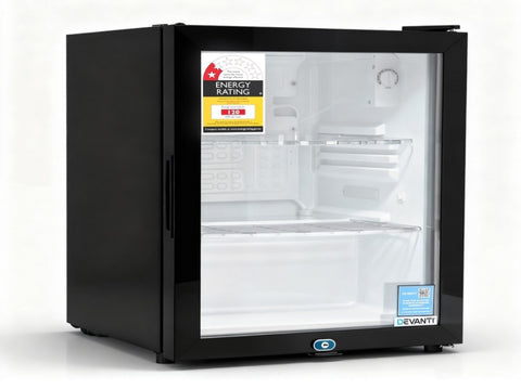 Devanti 56L Bar Fridge Glass Door Mini Fridge Countertop Cooler Black BF-F-G-56L-BK