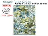Bedding House Jungle Vibe Green Cotton Velour Beach Towel V442-HIN-TOWEL-JUNGLEVIBE-GREEN-RE