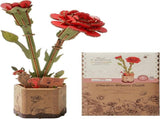 3D Flower Wooden Puzzles Adults-Red Carnation, DIY Wooden Flowers Model Kit Building Set Crafts V1366-AZ2-W-02285
