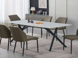 Dining Table Rectangular Shape White Sintered Stone Top Powder Coated Iron Legs V43-DT-ABBY