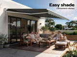 Instahut Retractable Folding Arm Awning Motorised Sunshade 3.5M X 3M Grey AWN-B-ARM-REMOTE-35X30-GREY