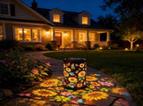 Solar Powered Sunflower Pattern Garden Lantern with Colourful LED Projection, Metal Hanging Light V1189-LC-KF-00008