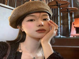 Waffle Knit Beret Hat, Adjustable 5658cm, Christmas & Halloween Cozy Daily Headwear, Soft Warm V1221-XM-LB5109-ZS155