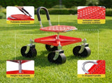 Gardeon Garden Cart Seat Rolling Stool 360 Swivel Height Adjustable Heavy Duty Red GCT-4W-RD