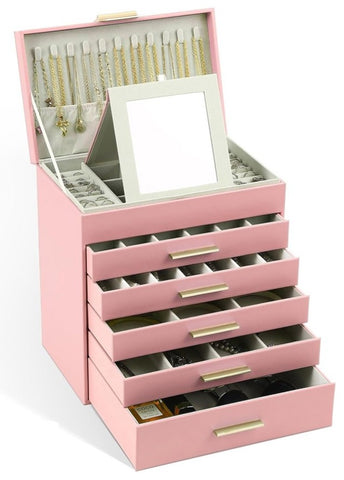 CARLA HOME 6-Layer Large Jewelry Organizer Box for Women with Mirror, Drawers, Hooks & Dividers for LSB-36230