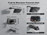 Tub and Shower Faucet Set, Complete with 130 mm Rainfall Shower Head and Bathtub Spout, 5-Setting V952-YGHLLTZHHWHWFHFKJ001V0